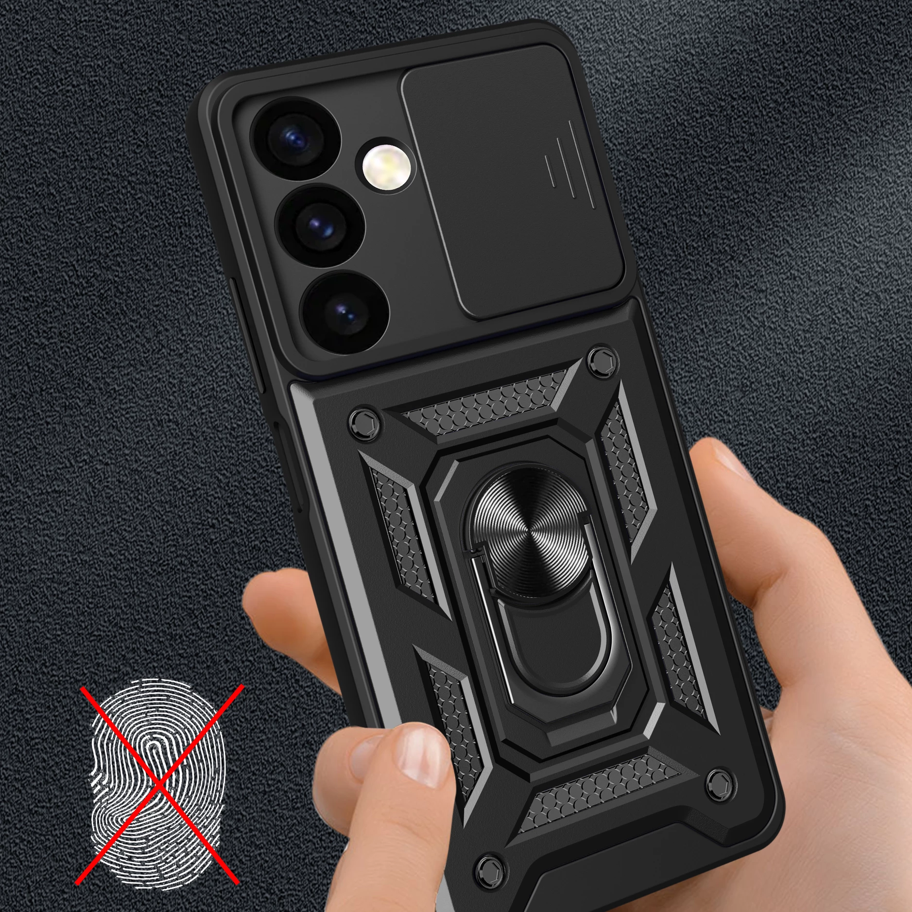 Mbështjellës Hurtel Hybrid Armor Camshield për Samsung Galaxy S24+, i zi