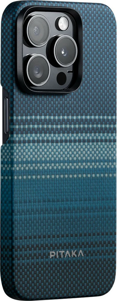 Mbështjellës Pitaka MagEZ Case 5 për iPhone 15 Pro, MagSafe, ultra i hollë 0.69 mm, fibër aramidi, Moonrise blu 6
