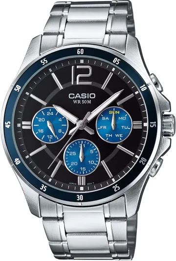 Orë dore Casio MTP-1374D-2AV, e argjendtë/kaltër