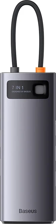 Kasë Baseus Metal Gleam Series 7-in-1, USB-C në 3x USB 3.0, 2x HDMI, USB-C PD, Ethernet RJ45, Gri