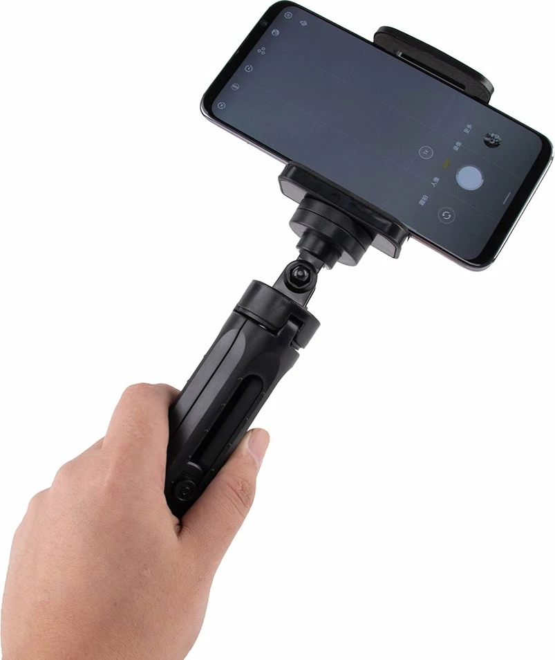 Mini tripod/selfie stick Hurtel 16-21 cm, për celular/GoPro, kllapë 55-90 mm, rrotullim 360°, i zi