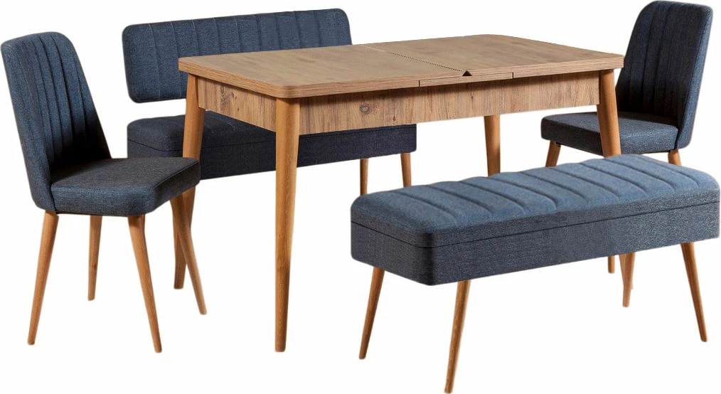 Set tavoline me karrige, e zgjatshme, 5 pjesë, Hanah Home, Vina 1048 - 4 - Atlantic, ngjyrë druri dhe blu e errët
