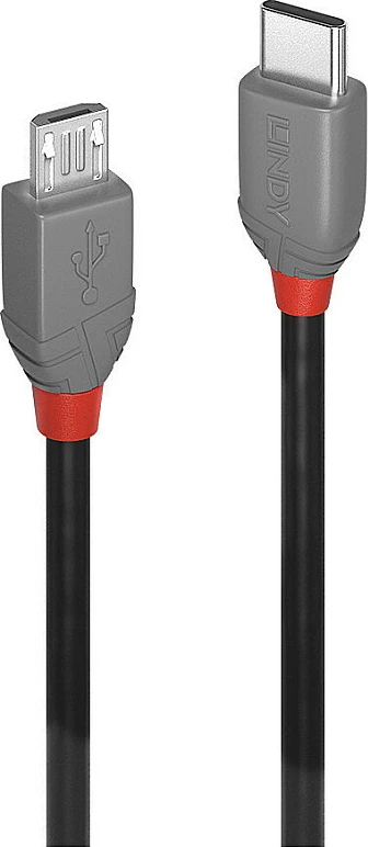 Kabllo USB 2.0 LINDY Anthra Line, USB-C në Micro-B, 2m, e zezë/gri