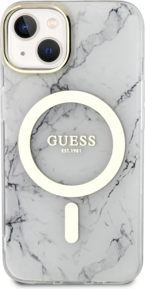 Mbështjellës Guess Marble MagSafe për iPhone 14 Plus 6.7", i bardhë