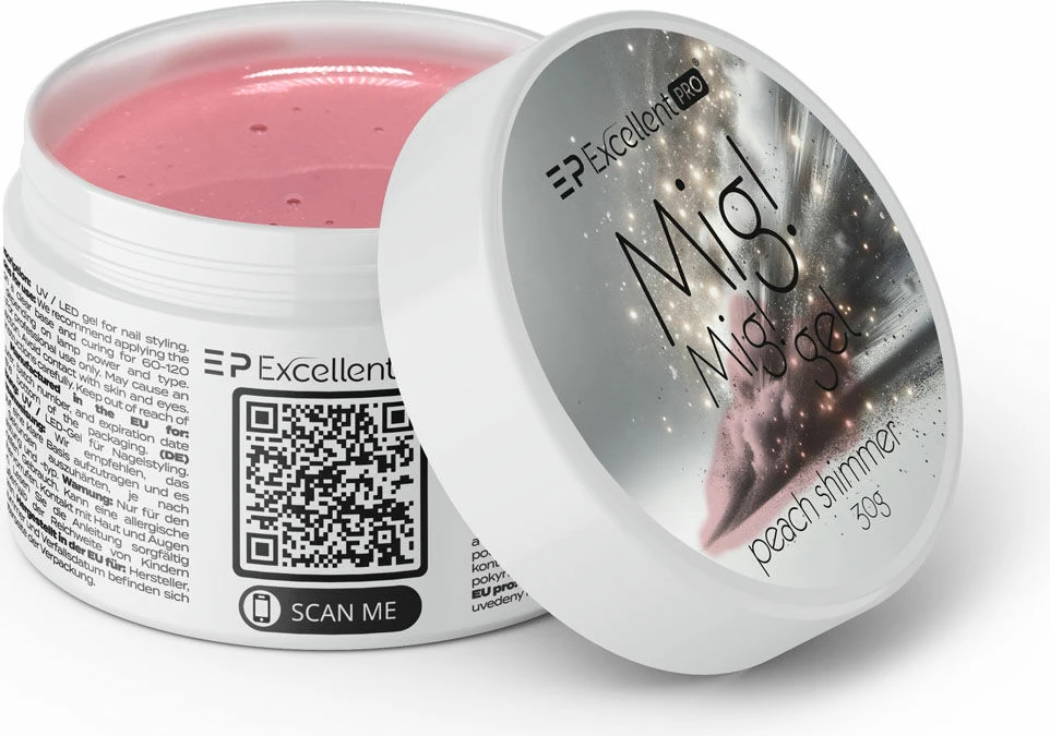 Xhel ndërtues për thonj për femra Excellent PRO Mig! Mig! Peach Shimmer 30g