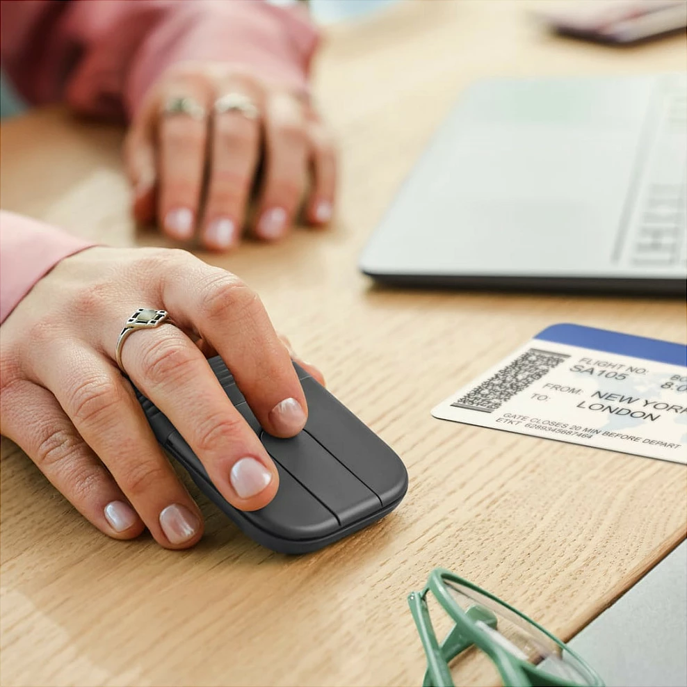 Maus Logitech Mobi Fold for Business, wireless RF+Bluetooth, 4000 DPI, USB-C, Graphite