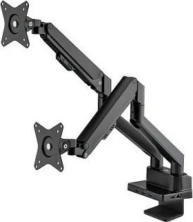 Mbajtëse tavoline për dy monitorë MANHATTAN, krah me gaz 17-32", VESA 75x75/100x100, docking 8-në-1 PD 100W, e zezë