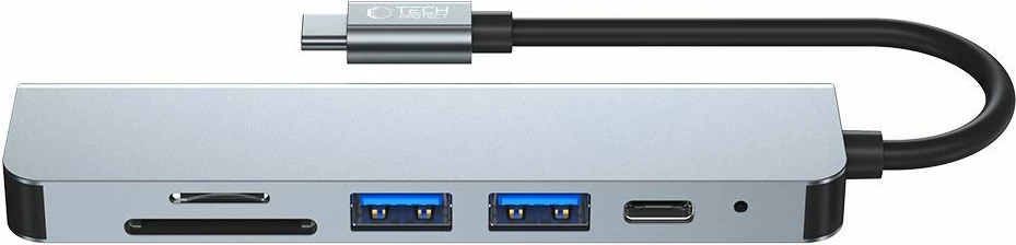 HUB Tech-Protect V4 6-në-1, USB-C, USB-A 3.0/2.0, HDMI, microSD/SD, Gri