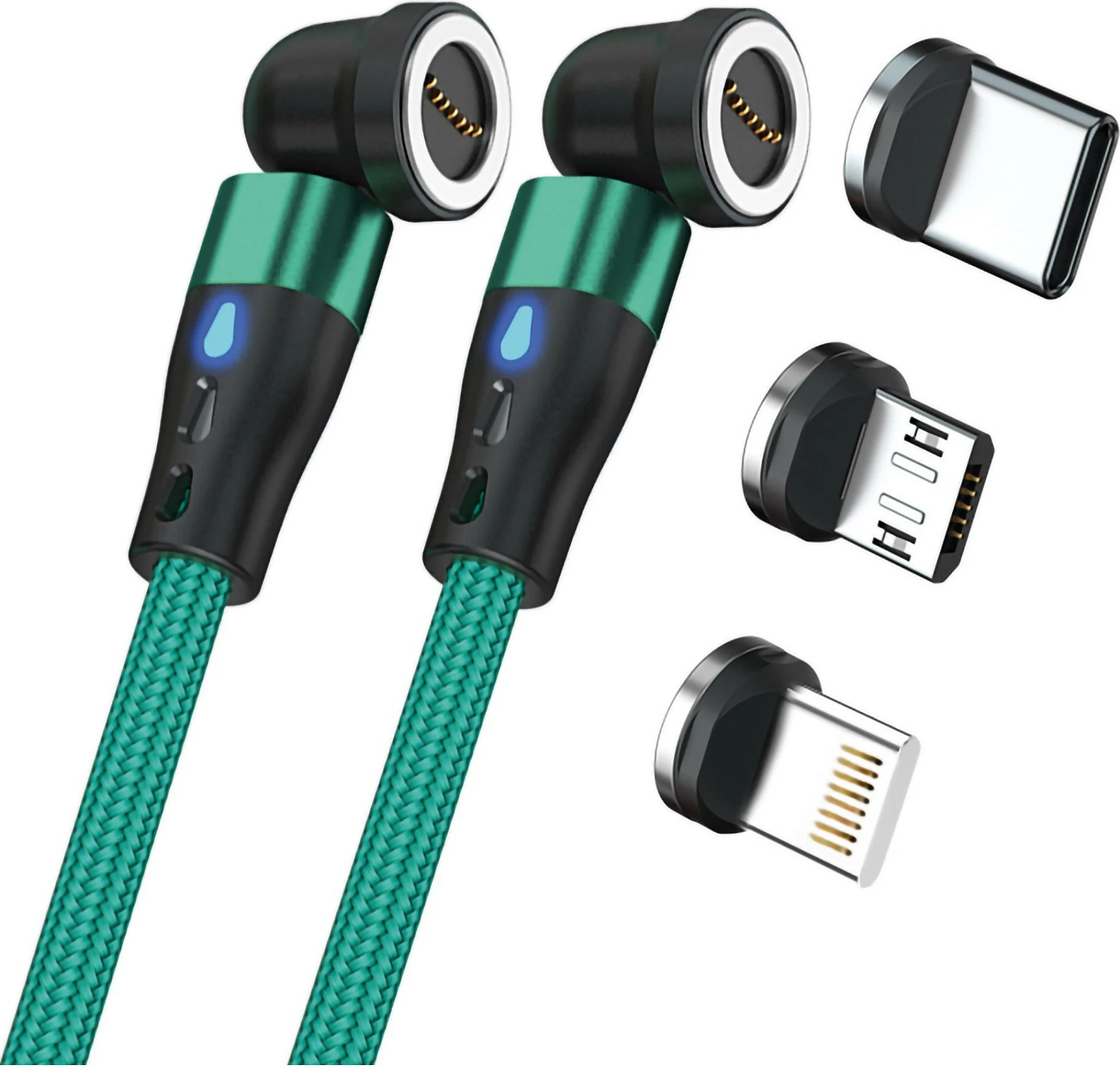 Kabllo karikimi magnetike RealPower MagneticCharge2, 1 m, me adaptorë, e gjelbër