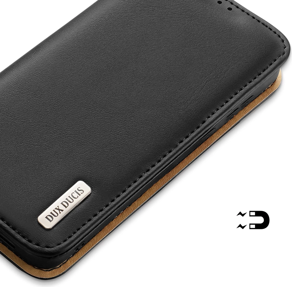 Mbështjellës Dux Ducis Hivo për Samsung Galaxy S22+, lëkurë natyrale, me xhepa, i zi
