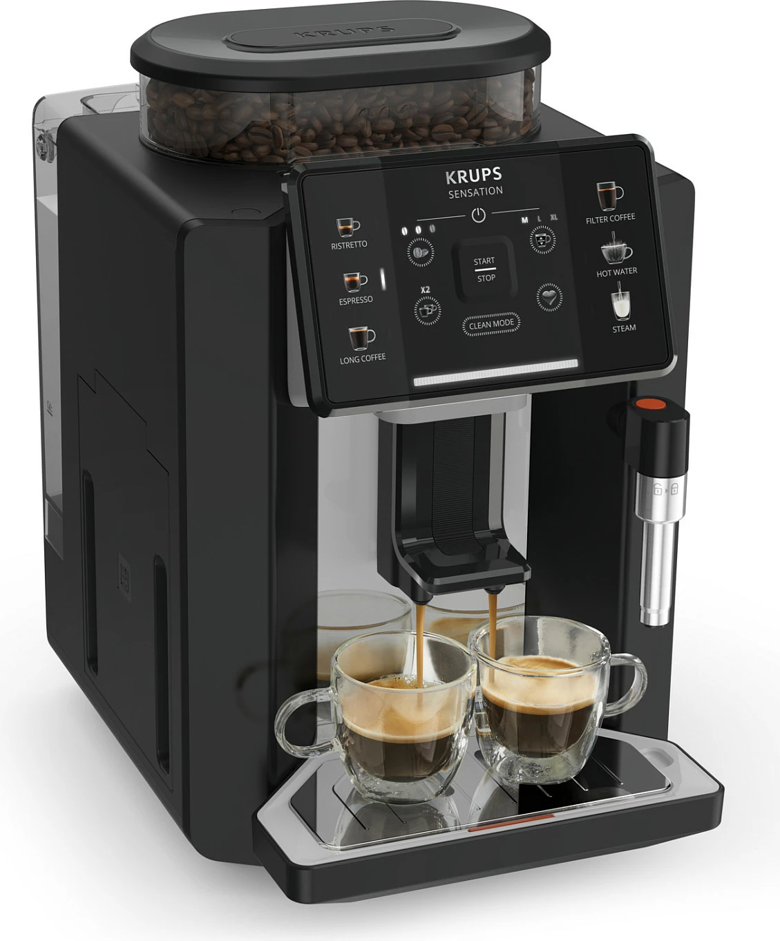 Makinë kafeje automatike Krups Sensation EA910A, me mulli të integrum, shkumues qumështi, e zezë/argjendtë