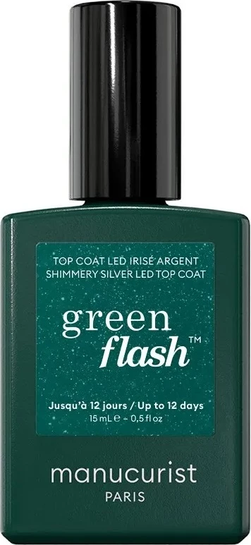 Llak për thonj Manucurist Green Flash Top Coat Shimmery Silver për femra 15ml