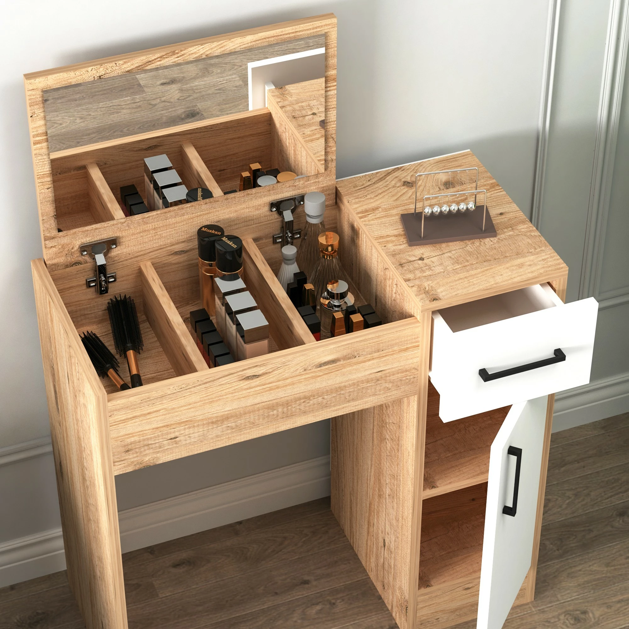 Tavolinë grimi Hanah Home, ngjyrë Atlantic Pine dhe e bardhë