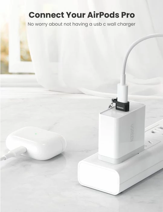 adapter mini USB-A në USB-C UGREEN 50568 18W 480Mbps me dalje audio, zezë/argjendtë