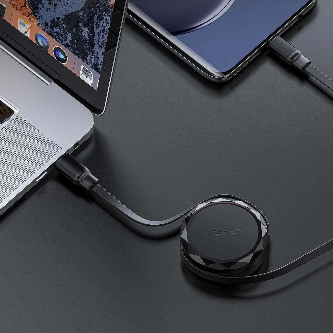 Kabllo USB-C në USB-C Acefast C13-03, 60W, mekanizëm tërheqës, e zezë
