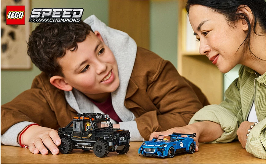 Set ndërtimi LEGO Speed Champions 77264 Jaguar F-Type Project 7 & Land Rover Classic Defender, 740 copë, 10+, blu/zi