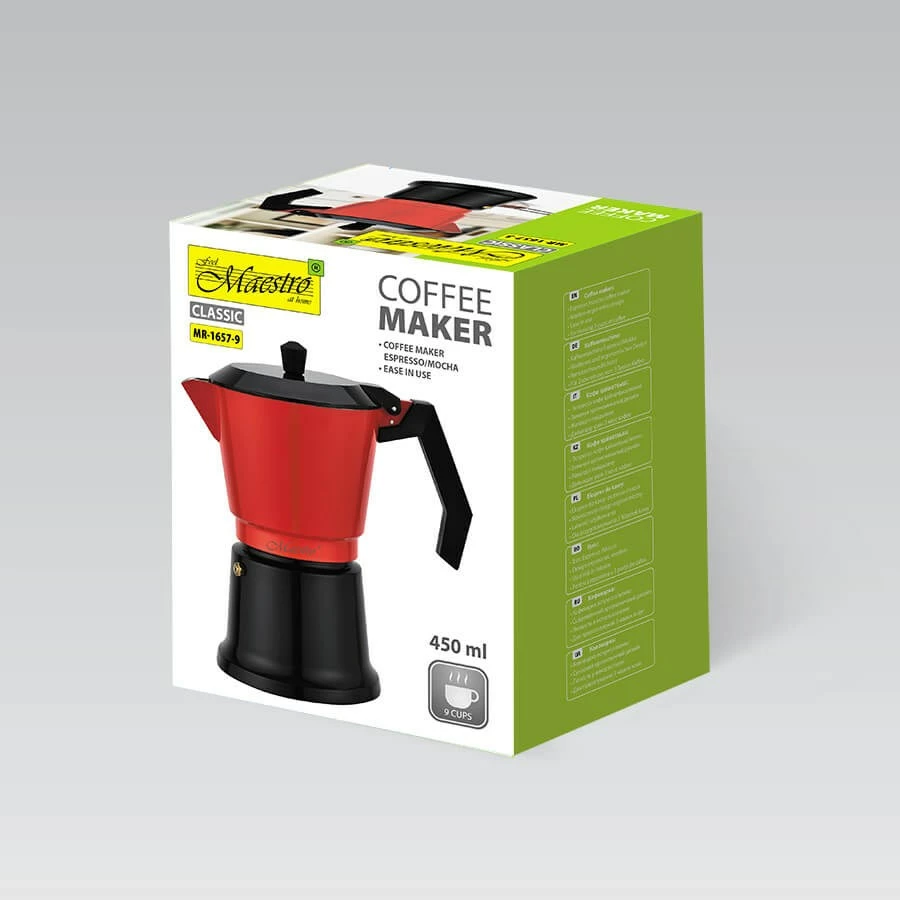 Moka pot Maestro MR-1657-9, 450 ml, Alumini, E kuqe