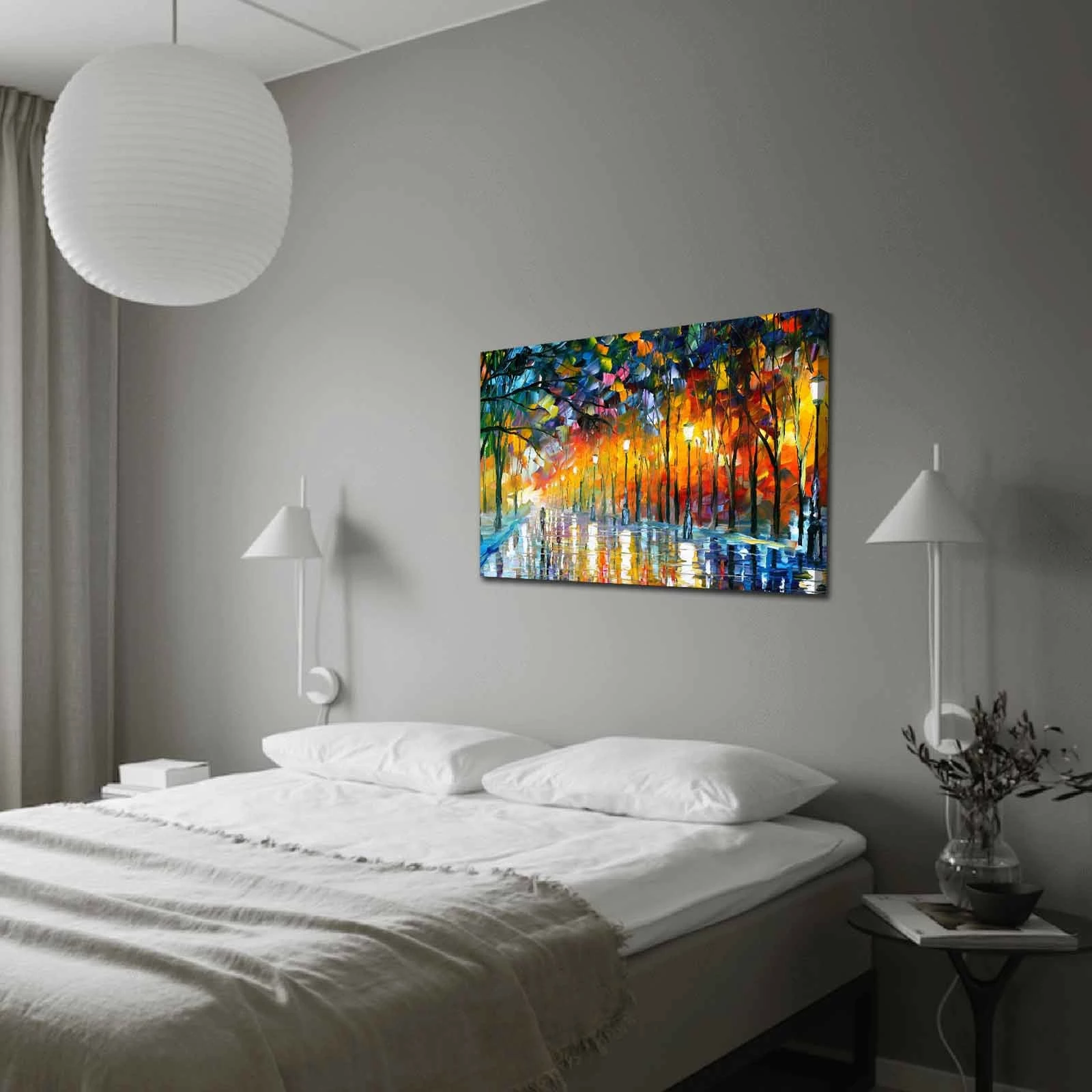 Pikturë dekorative në kanavacë, shumëngjyrëshe, 70x100cm, kornizë druri, Misty Mood in the Park, Leonid Afremov