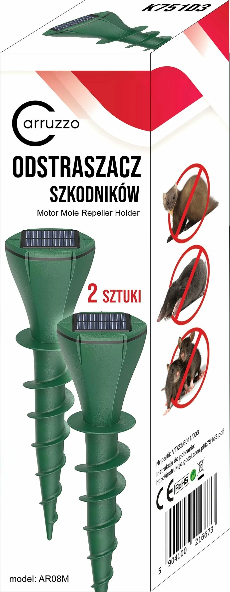 Repelues solar për nishane Carruzzo K751D3, IP65, 2 copë, i gjelbër