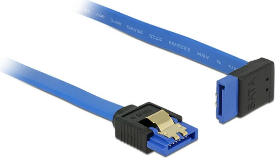 Kabllo SATA III DeLOCK 0.5m, 6 Gb/s, 7-pin, straight në 90° (top), e kaltër/zezë