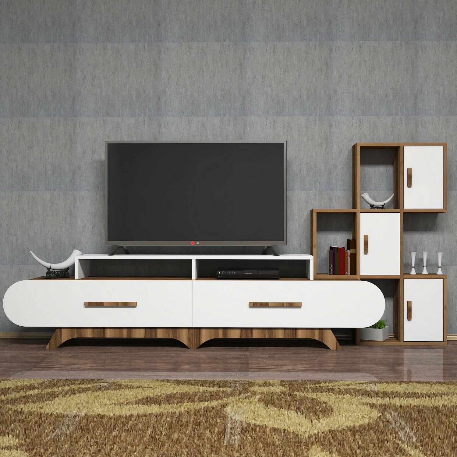 Komodë TV Hanah Home Flora S, ngjyrë arre dhe e bardhë