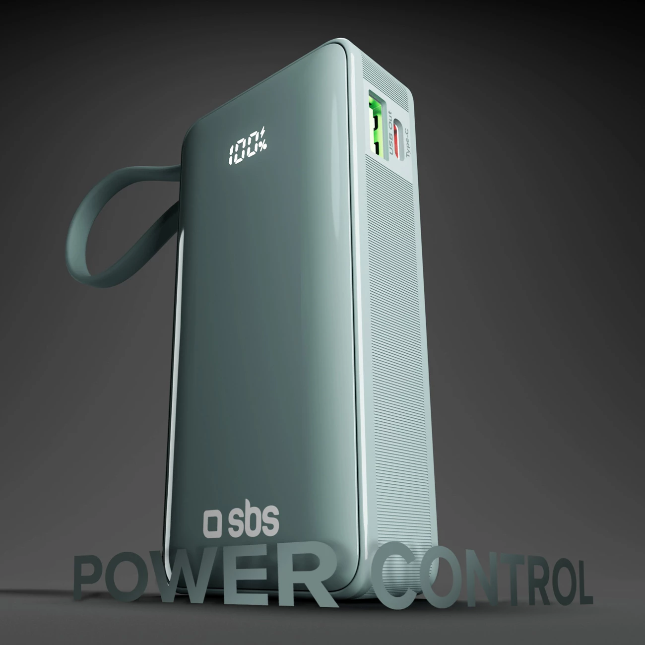 Powerbank SBS 10000 mAh 20W me kabllo USB-C të integruar dhe ekran LCD, Gri
