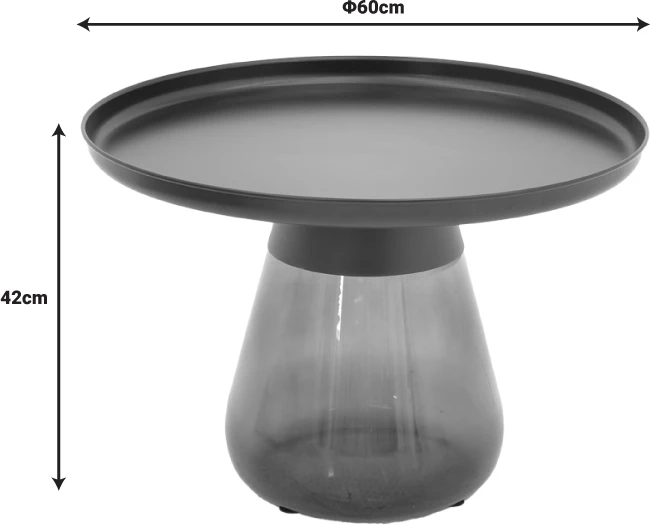 Tavolinë kafeje Kunlo Inart metal i zi-xham i zi D60x42cm