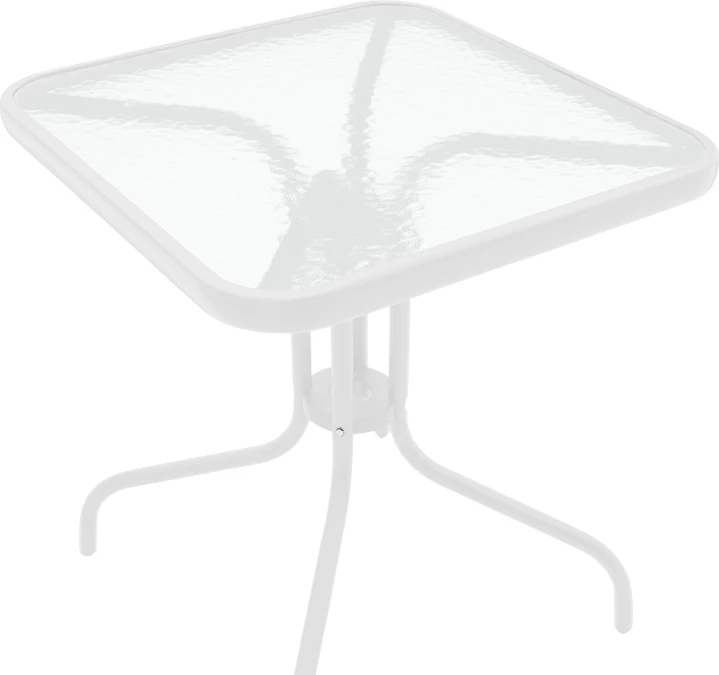 Tavolinë metalike e bardhë me sipërfaqe qelqi, 70x70x70 cm