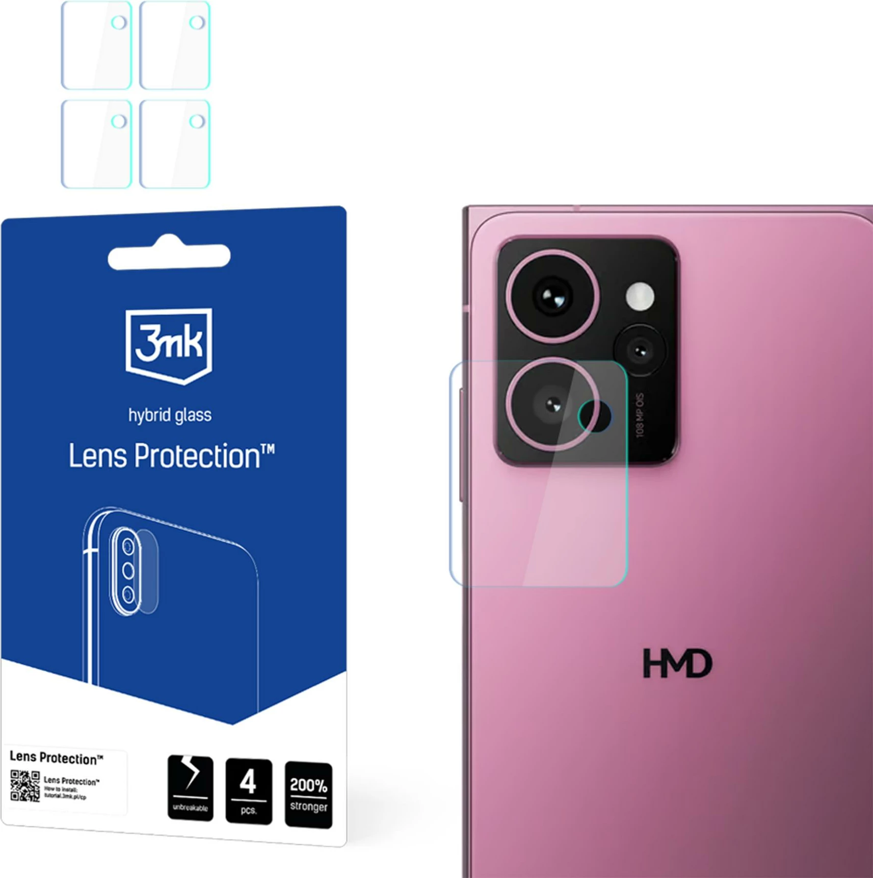 Mbështjellës xhami hibrid për kamerë 3mk Protection për HMD Skyline 5G, 4 copë, Transparent