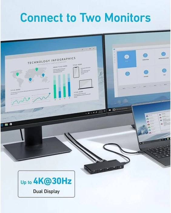 Hub USB-C Anker 364 10-në-1, 2x HDMI 4K, Ethernet, SD, PD 85W, kabllo 0.5 m, i zi