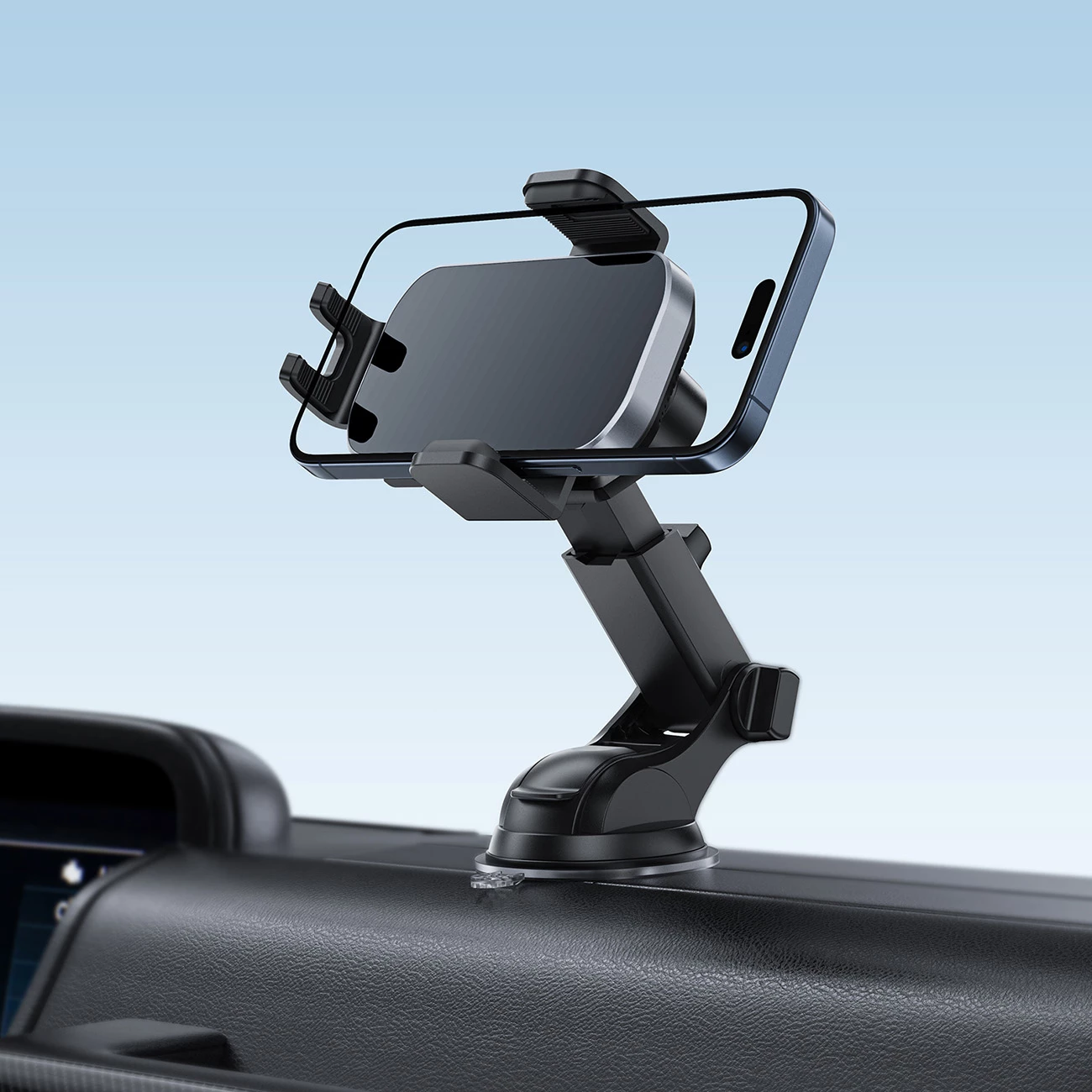 Mbajtës celulari për veturë Acefast D53, karikim pa kabllo Qi 15W, kapëse automatike, për dashboard/xham, i zi