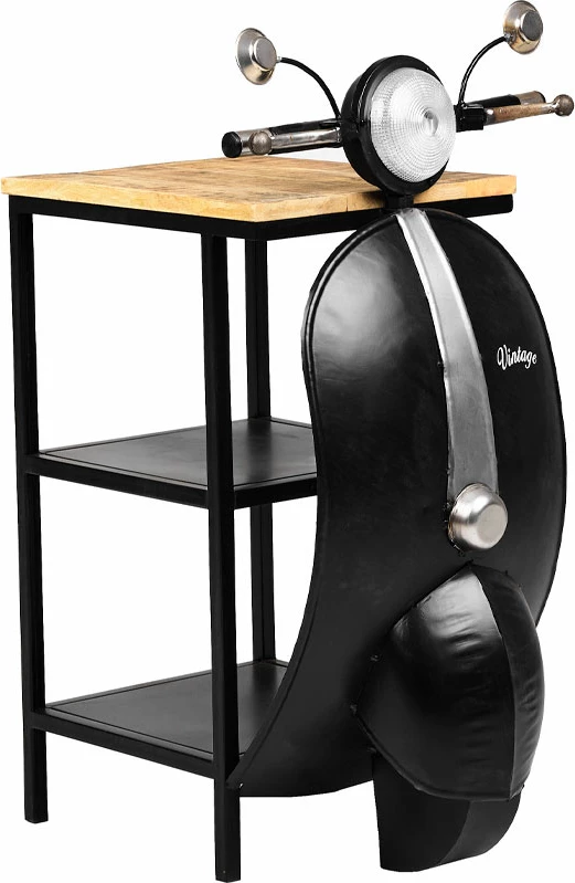 Tavolinë anësore MINI VESPA me rafte, e zezë, argjend, natyrale, 61x45x88