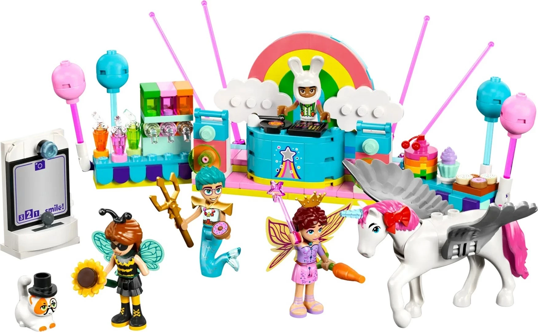 Set lodrash LEGO Friends 42661, 261 pjesë, me 5 minifigura, Party me njëbrirësh dhe zanë