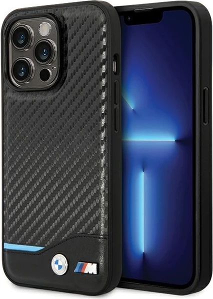 Mbështjellës BMW Leather Carbon për iPhone 13 Pro Max, 6.7", i zi