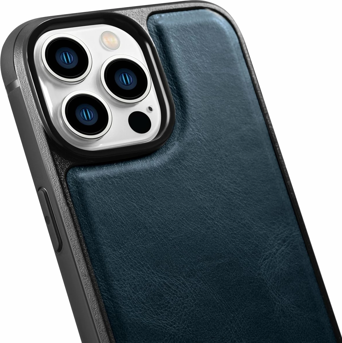 Mbështjellës iCarer për iPhone 14 Pro, lëkurë natyrale, Blu