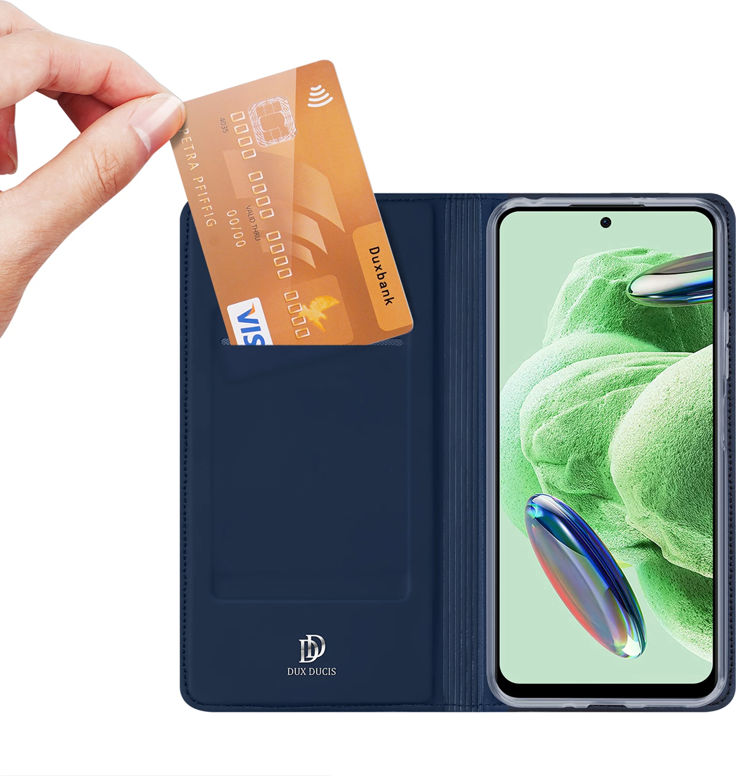Mbështjellës Dux Ducis Skin Pro për Xiaomi Redmi Note 12 Pro+, me kapak, xhep për kartelë, funksion stand, kaltër