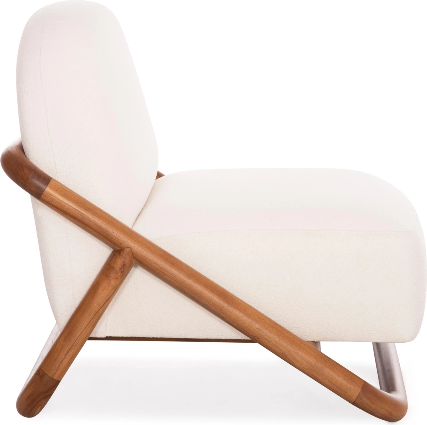 Karrige lounge Ramrod, dru tik natyral, boucle krem e bardhë, 75x87x79cm