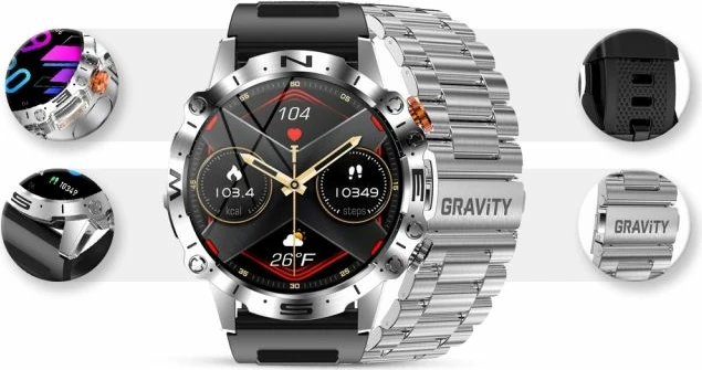 Smartwatch Gravity për meshkuj, e zezë