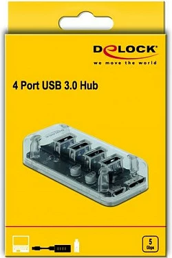 USB hub DeLOCK 4 porta, USB 3.2 Gen 1, 5 Gbps, transparent