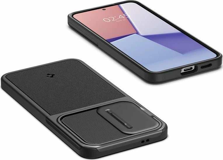 Mbështjellës Spigen Optik Armor për Samsung Galaxy S24, mbrojtje hibride TPU+PC, kapak rrëshqitës për kamerë, i zi