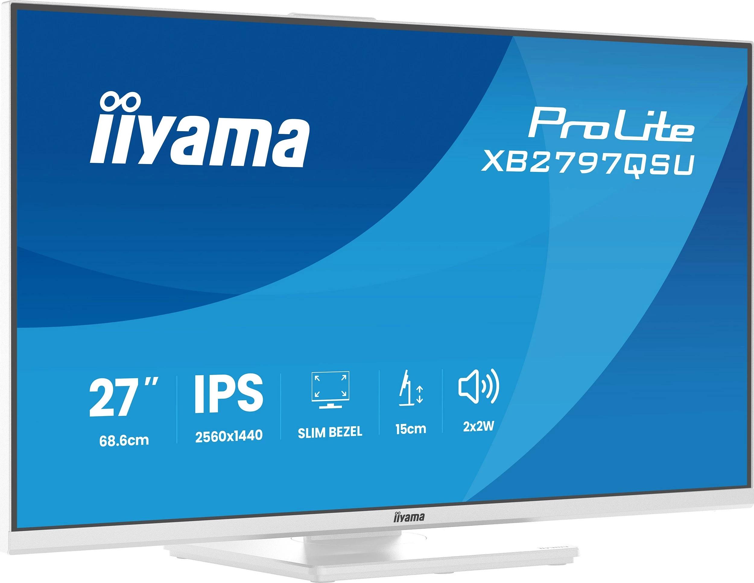 Monitor iiyama ProLite XB2797QSU-W1, 27", IPS, QHD 2560x1440, Slim Bezel, i bardhë