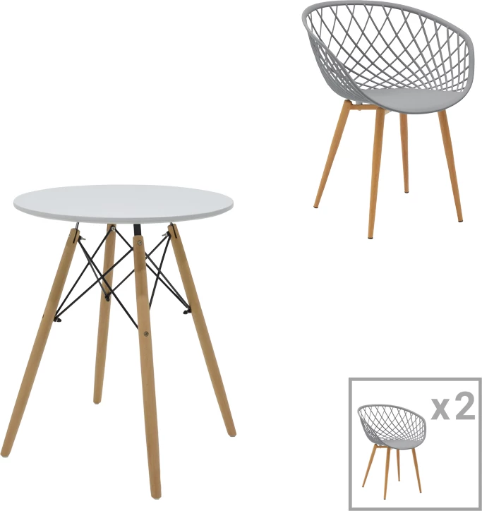 Set tavoline me karrige, ngjyrë gri-bardhë-natyrale, D60x73cm