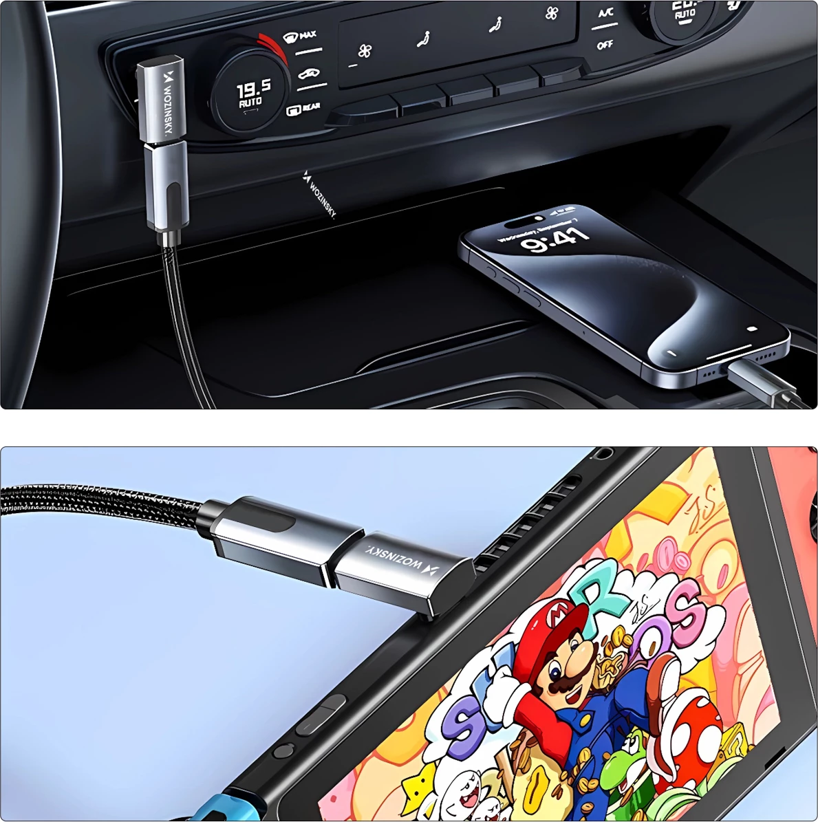 Adapter i kënduar USB-C në USB-C, Wozinsky WPKF-01, Thunderbolt 4 40Gb/s, PD 240W, 8K 60Hz, OTG, gri