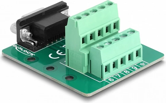 Adapter DeLOCK D-Sub 9-pin femër në bllok terminal për shinë DIN, 51 x 58 x 30 mm, i gjelbër
