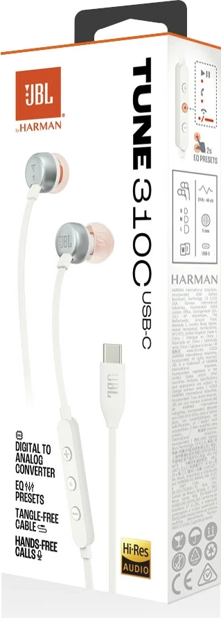 Kufje JBL Tune 310C USB-C in-ear me mikrofon, kabllo 1.2 m, të bardha