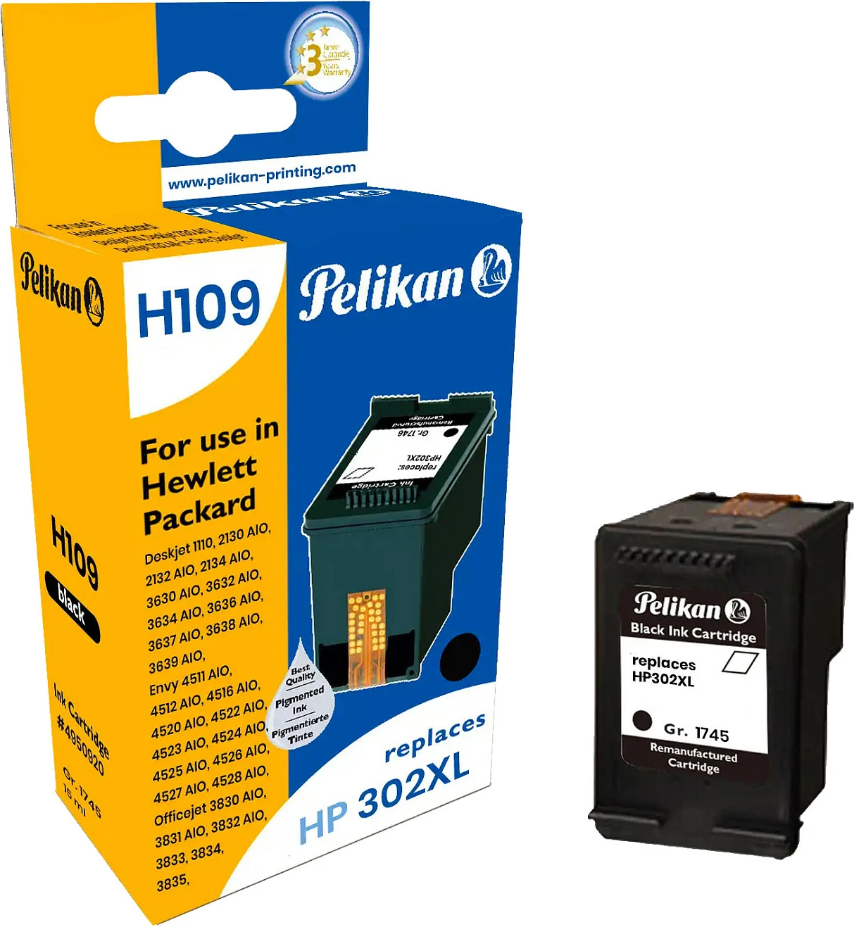 Kartrixh boje Pelikan H109, kompatibil me HP 302XL (F6U68AE), e zezë