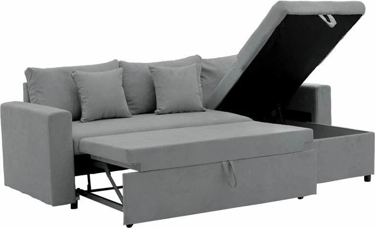 Divan qoshe shtrat i kthyeshëm Lilian, material, ngjyrë gri, 225x148x81cm