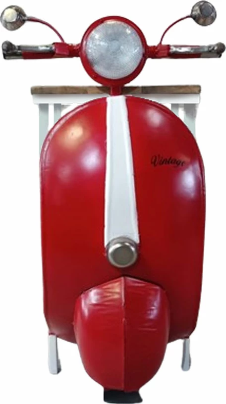 Tavolinë anësore MINI VESPA me rafte, e kuqe, e bardhë, natyrale, 61x45x88