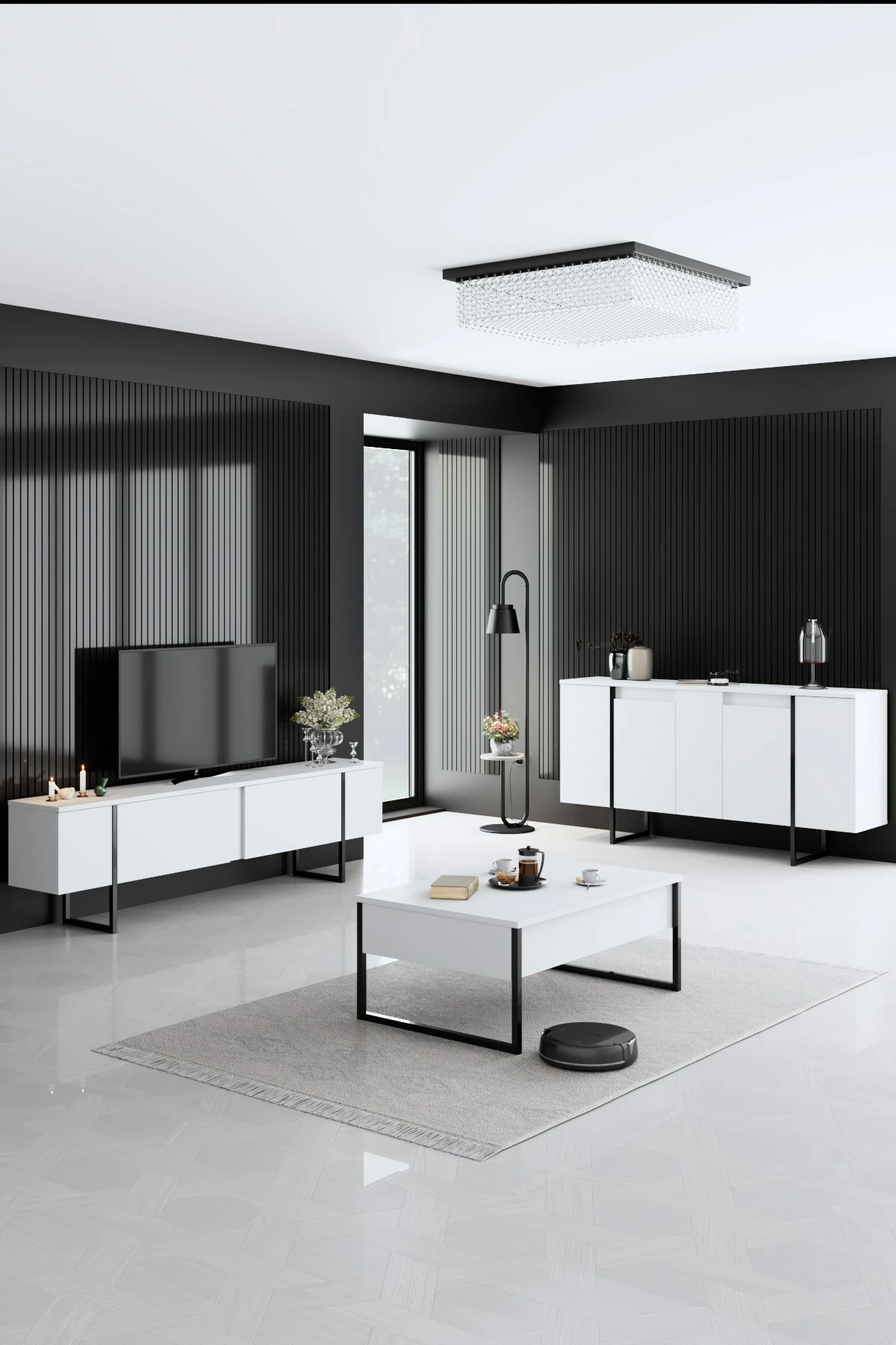 Set mobiljesh për dhomë dite Skye Decor, Luxe, bardhë e zi
