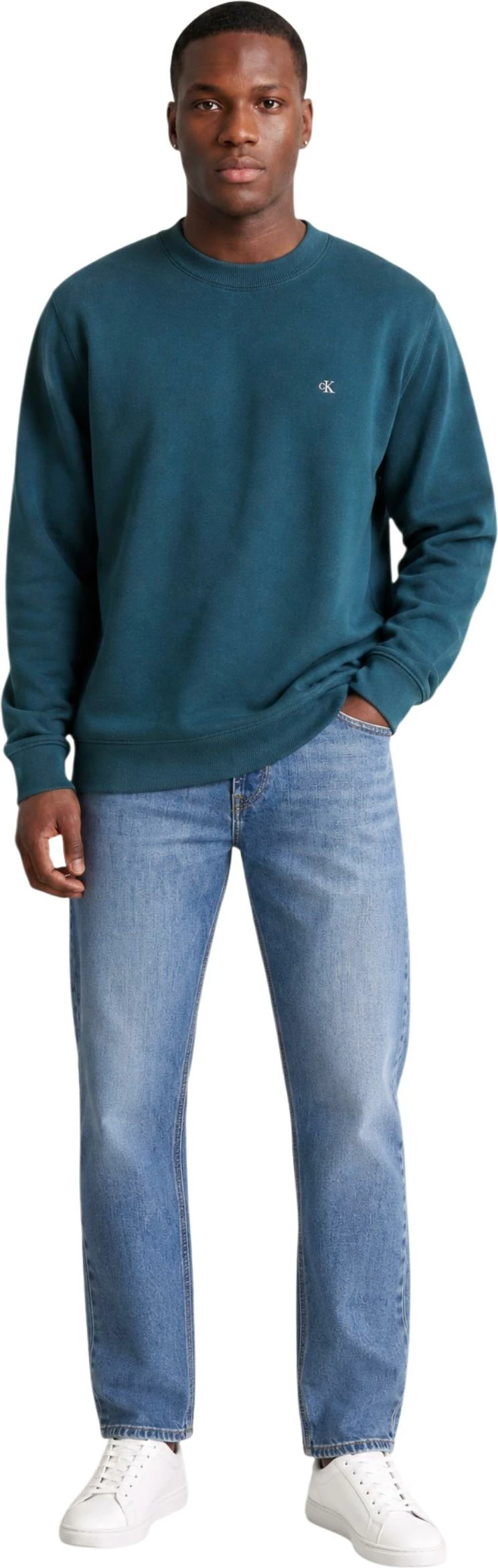 Xhemper për meshkuj Calvin Klein Jeans LS EZ Cotton Crewneck LV04RC309G, jeshile e errët [Madhësia: S]